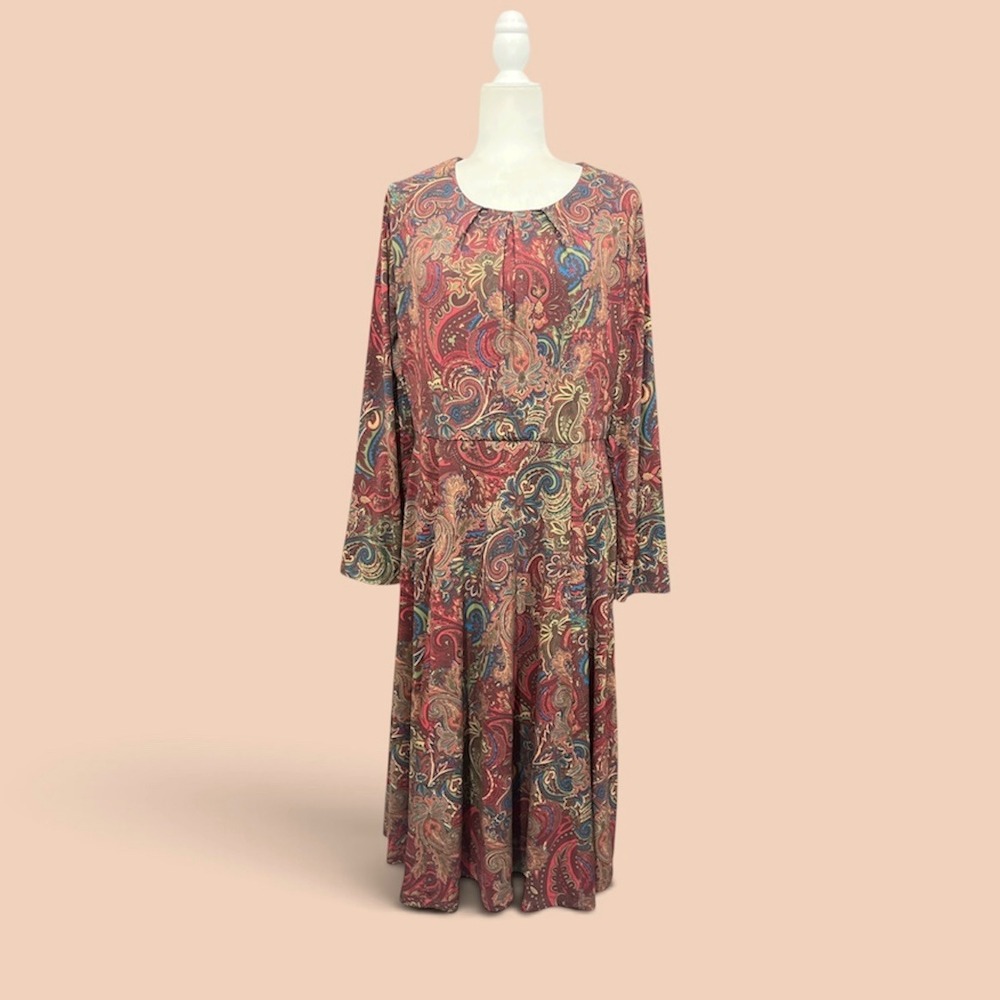 Country Cottage Boho Midi Dress Medium Paisley Stretch Appleseeds